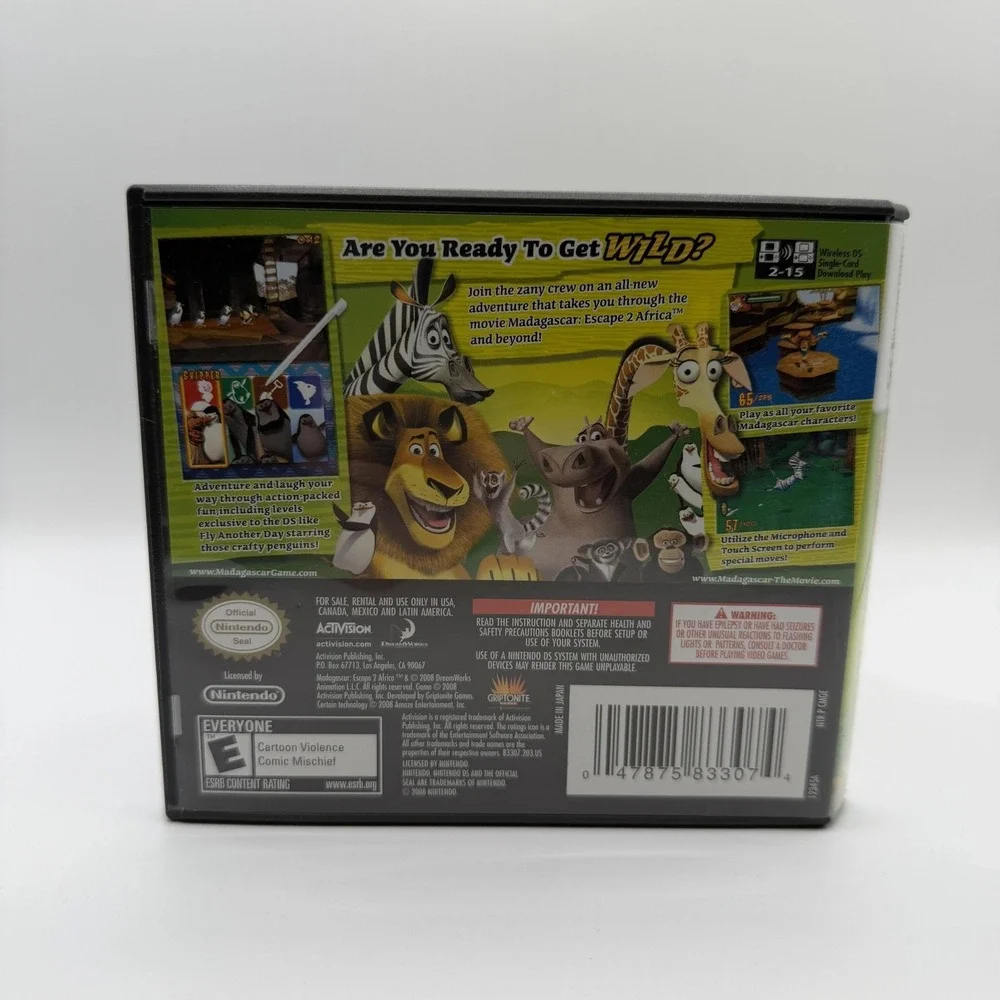 Madagascar: Escape 2 Africa Nintendo DS‎ Game E Activision NTSC-U/C Case Manual